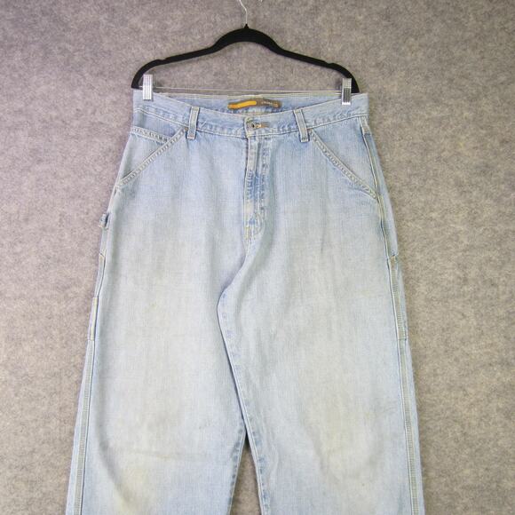 Vintage Levis SilverTab Carpenter Jeans Mens 33x34 Light Wash Baggy Workwear 90s - Picture 1 of 16